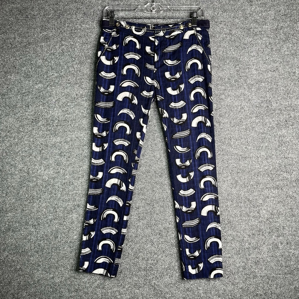 Anthropologie Cartonnier Charlie Pants Blue‎ Brushstroke Cropped Trousers Size 0